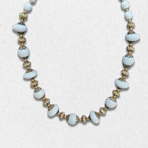Vintage-Inspired Necklace Milk Glass Ornate Spacer Beads Gold Toned White W OS